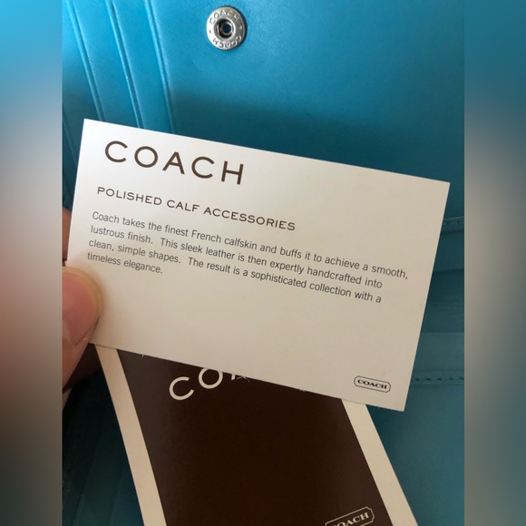 Coach French Calfskin Large Wallet Turquoise Teal - Picture 13 of 16